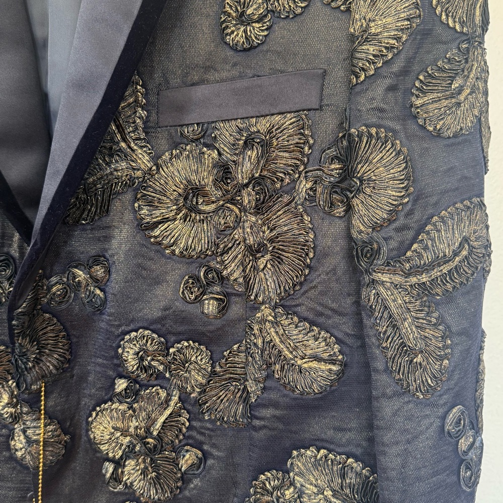 NWT Valiant Paris Coat Jacket Event Blazer Navy Bold Textured Unique Design 3XL - Picture 3 of 16